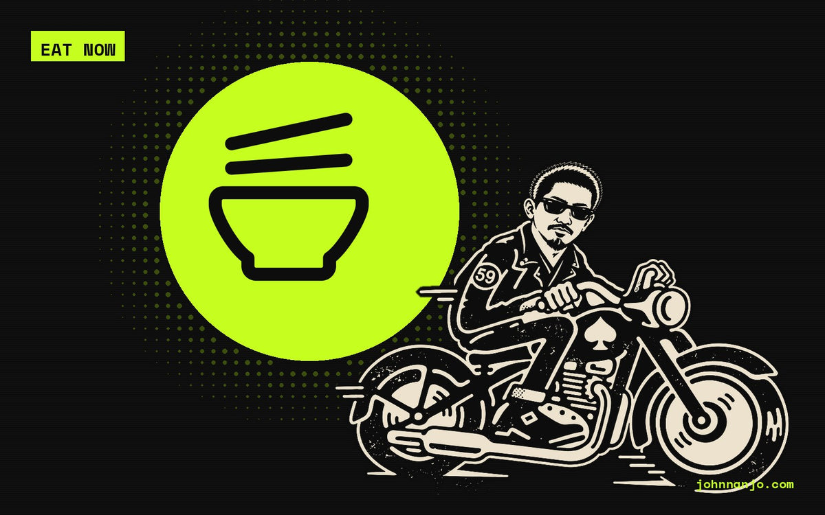 JOHN NANJO rider with a ramen bowl icon
