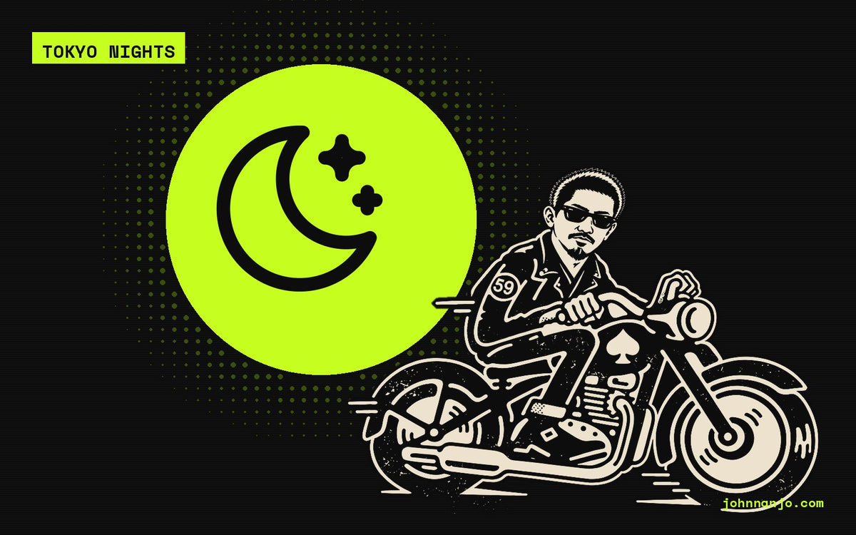 JOHN NANJO rider with a moon and stars icon