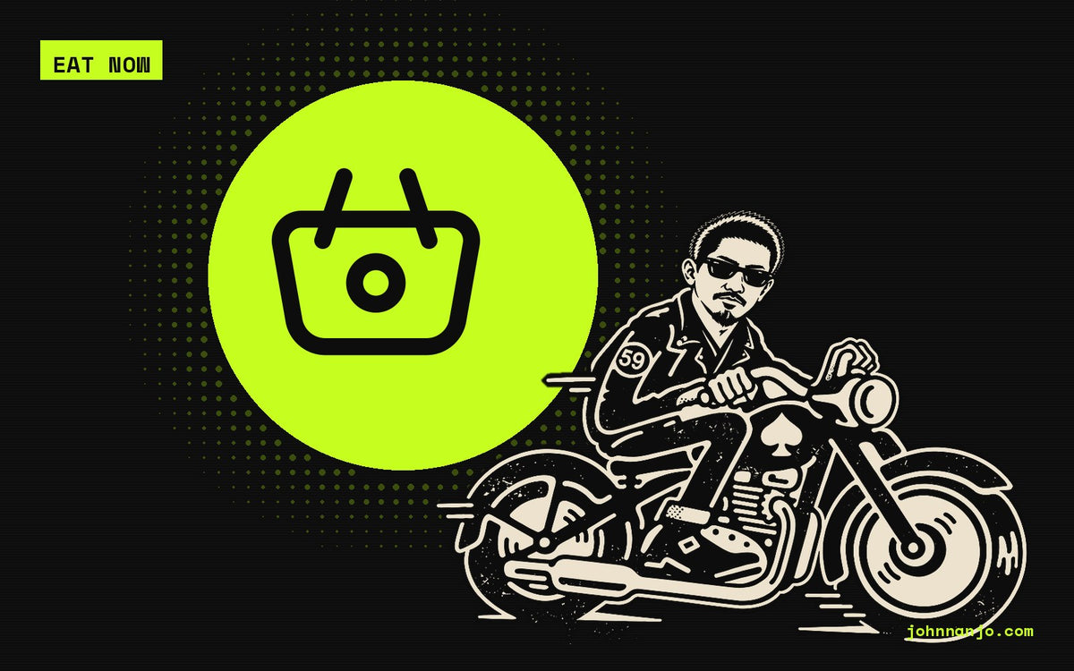 JOHN NANJO rider with a basket icon