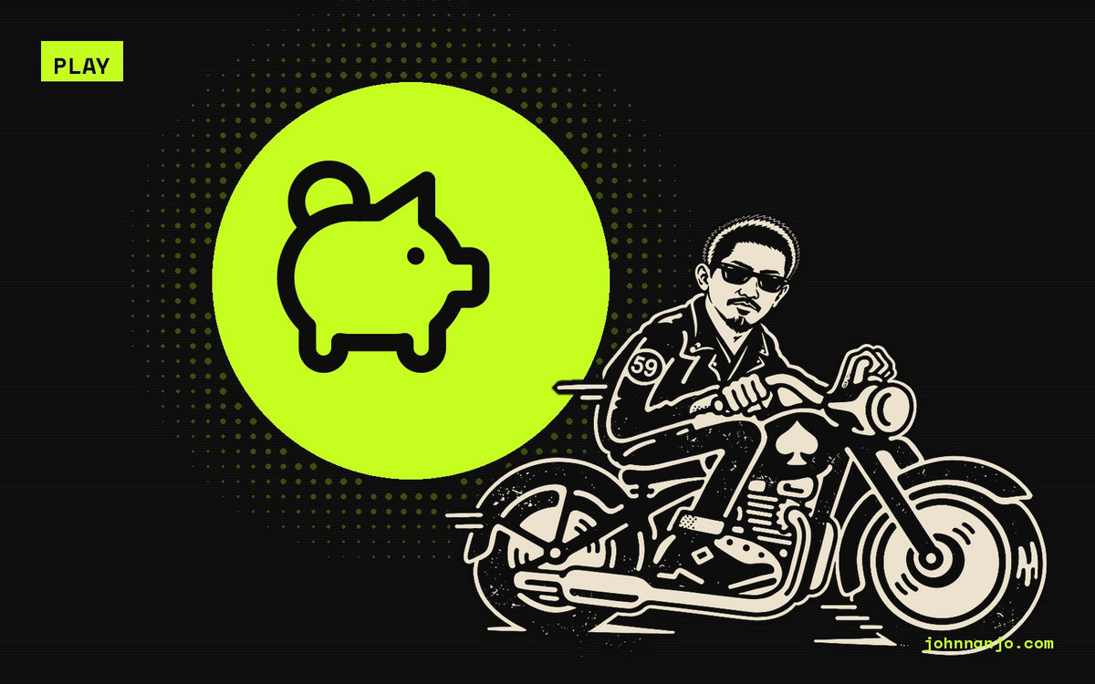 JOHN NANJO rider with a piggy bank icon