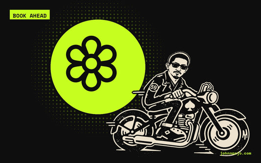 JOHN NANJO rider with a flower icon