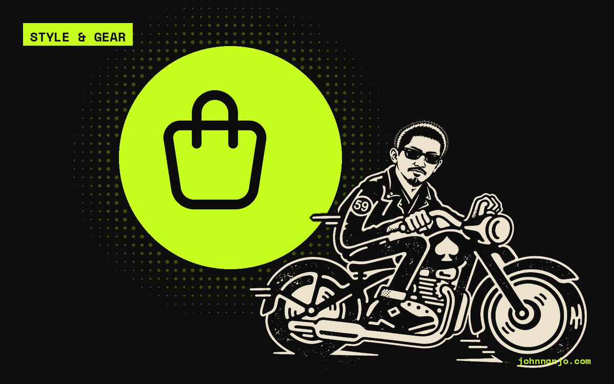 JOHN NANJO rider with a shopping bag icon