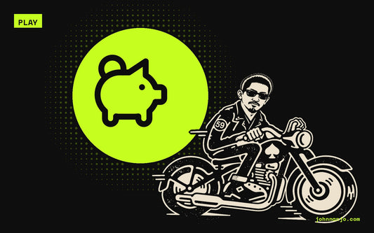 JOHN NANJO rider with a piggy bank icon