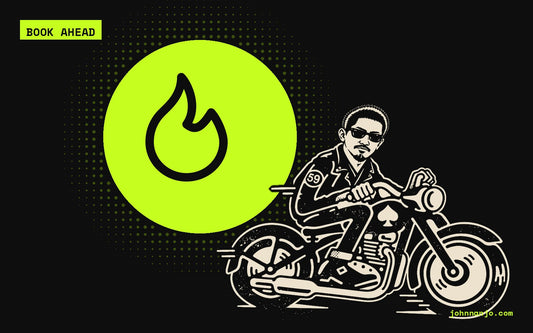 JOHN NANJO rider with a flame icon